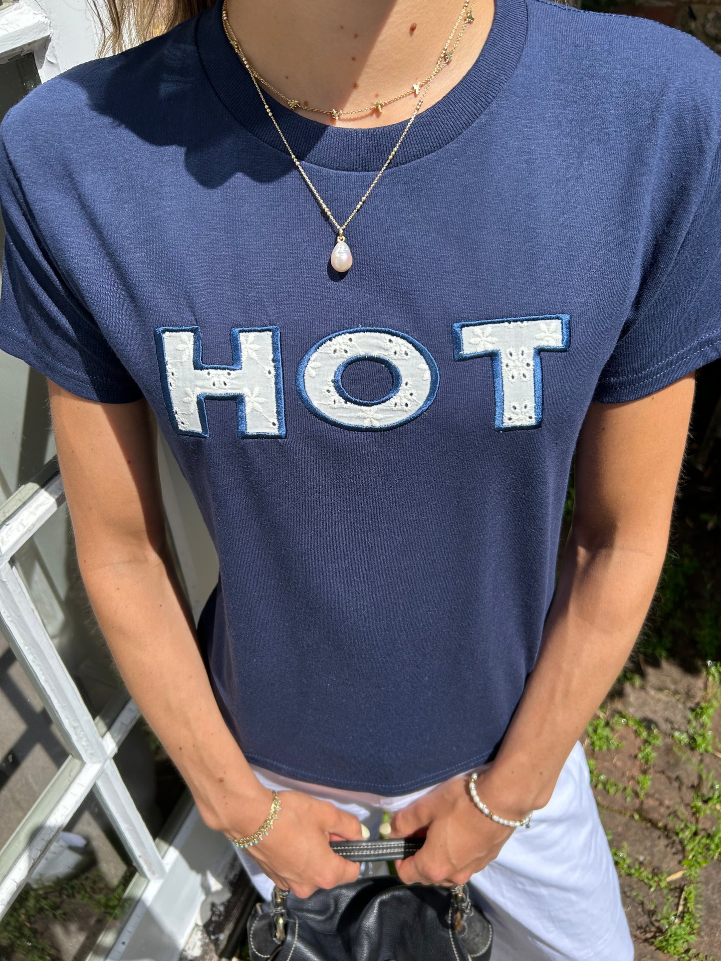 The HOT Baby Tee - Navy and Broderie Anglaise