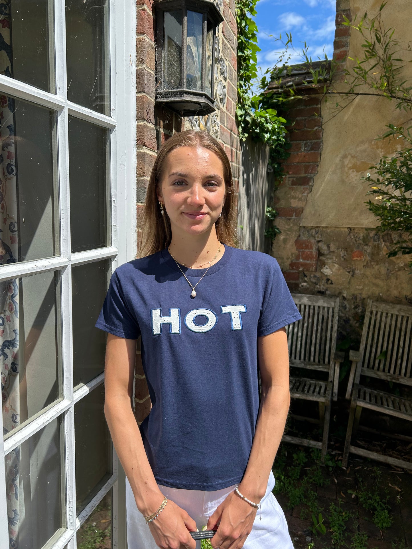 The HOT Baby Tee - Navy and Broderie Anglaise