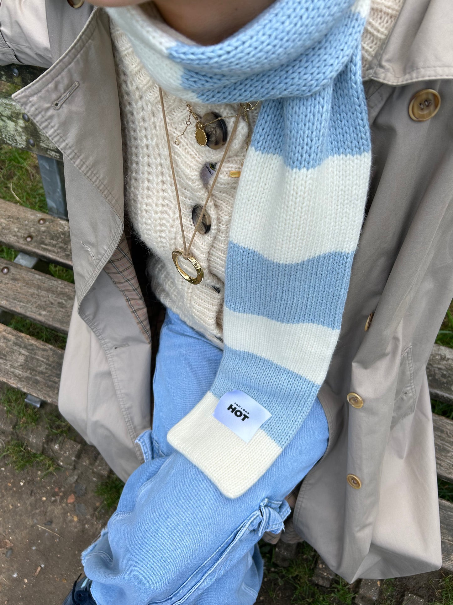 The YLH Scarf - Cream & Baby Blue
