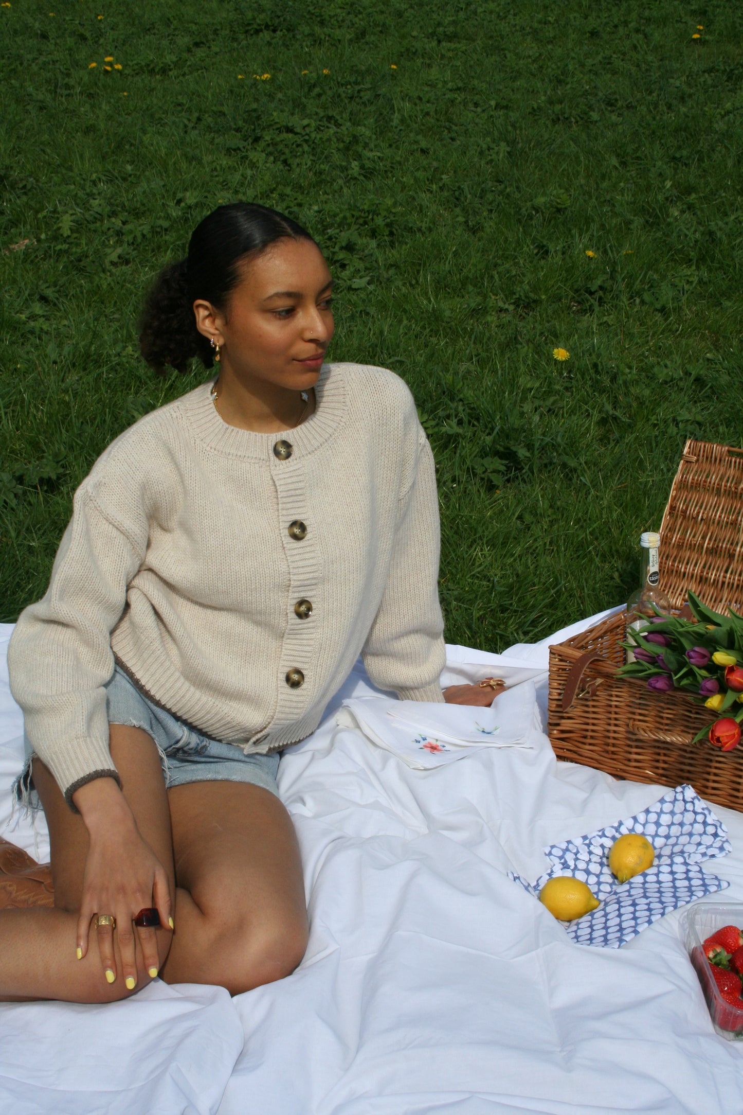 The Tess Cardigan - Oatmeal & Light Brown