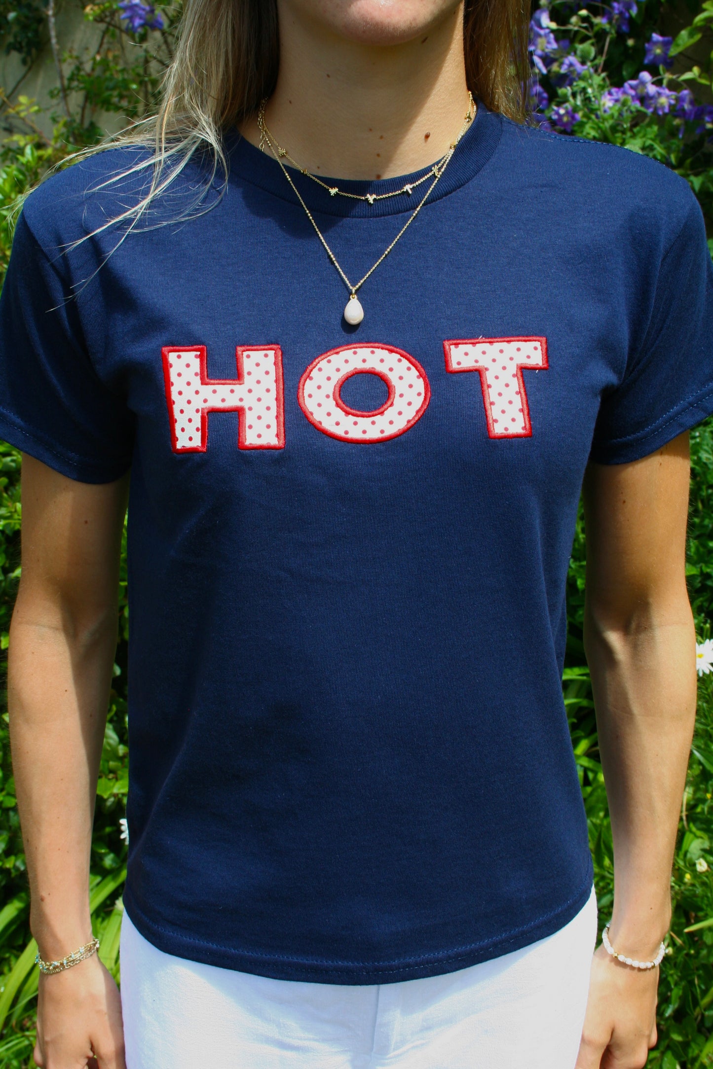 The HOT Baby Tee - Navy and Polka Dots