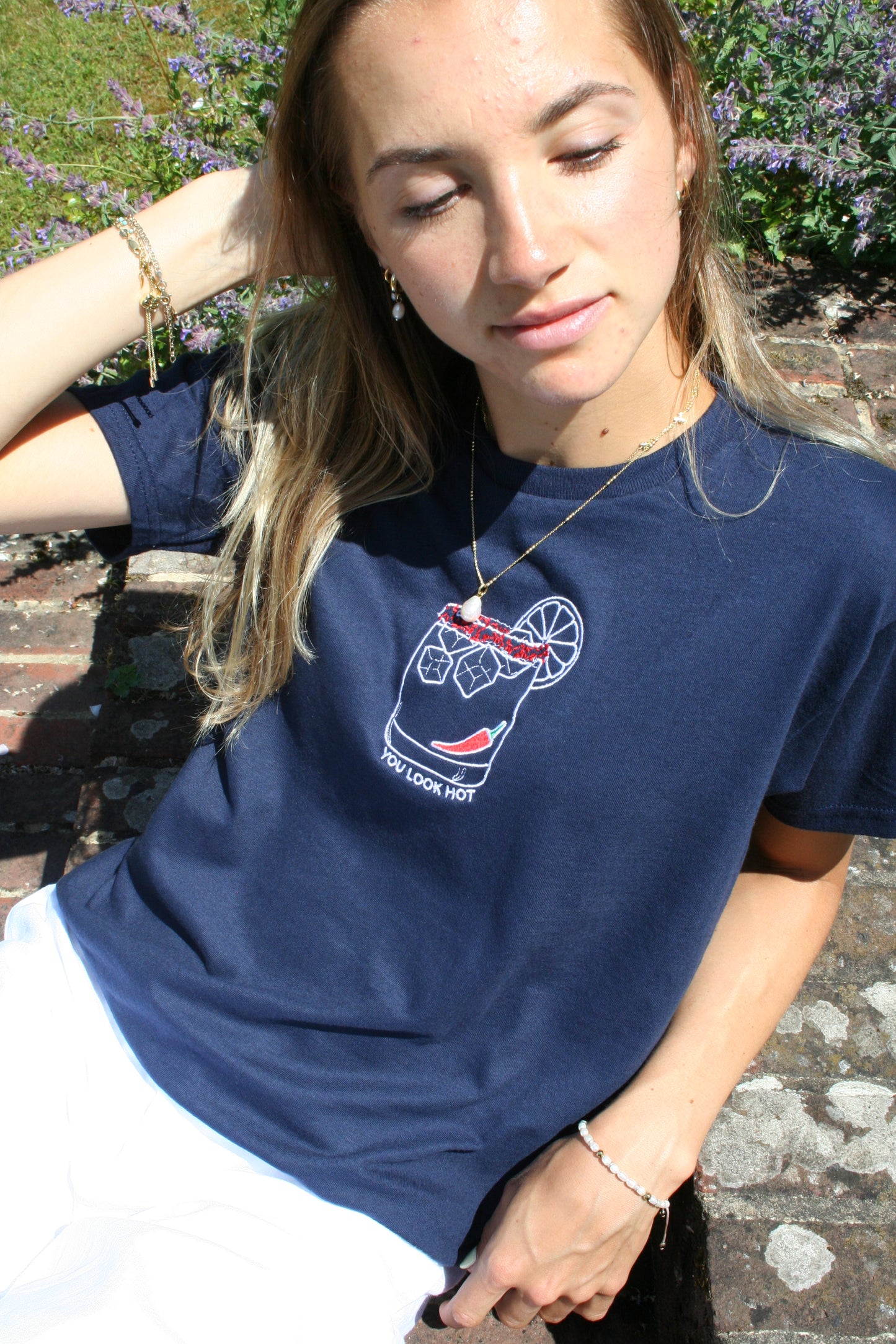 The SPICY Baby Tee - Navy and Spicy Marg