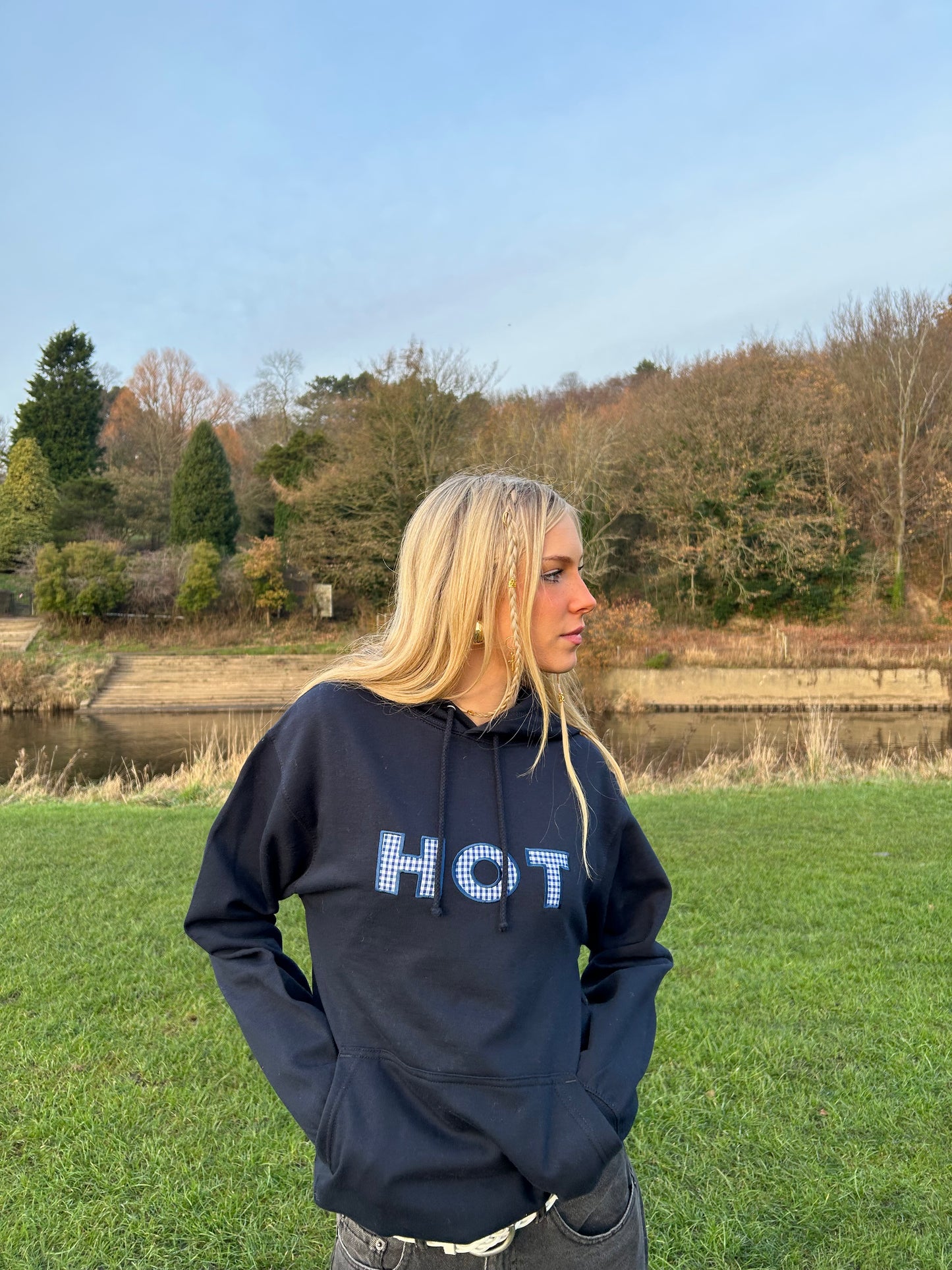 The HOT Hoodie - Navy and Gingham