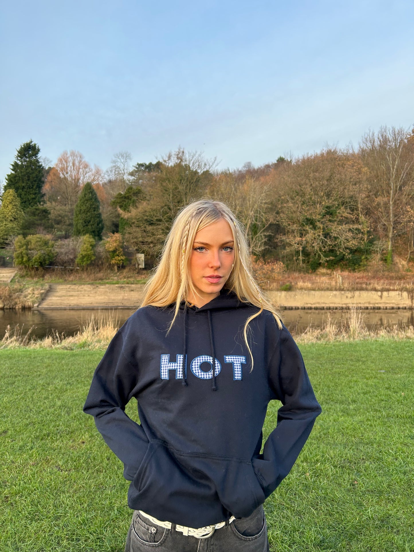 The HOT Hoodie - Navy and Gingham