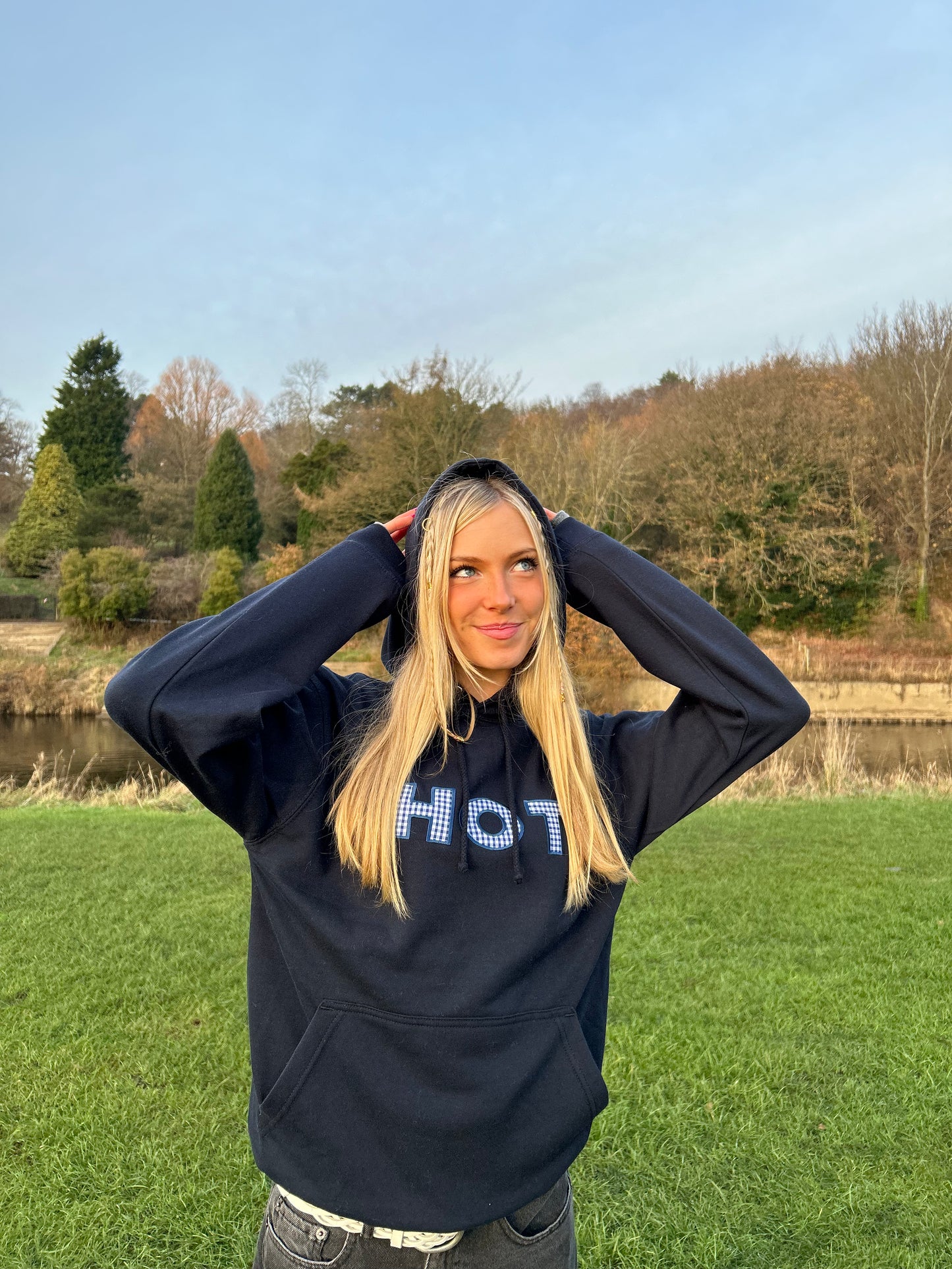 The HOT Hoodie - Navy and Gingham