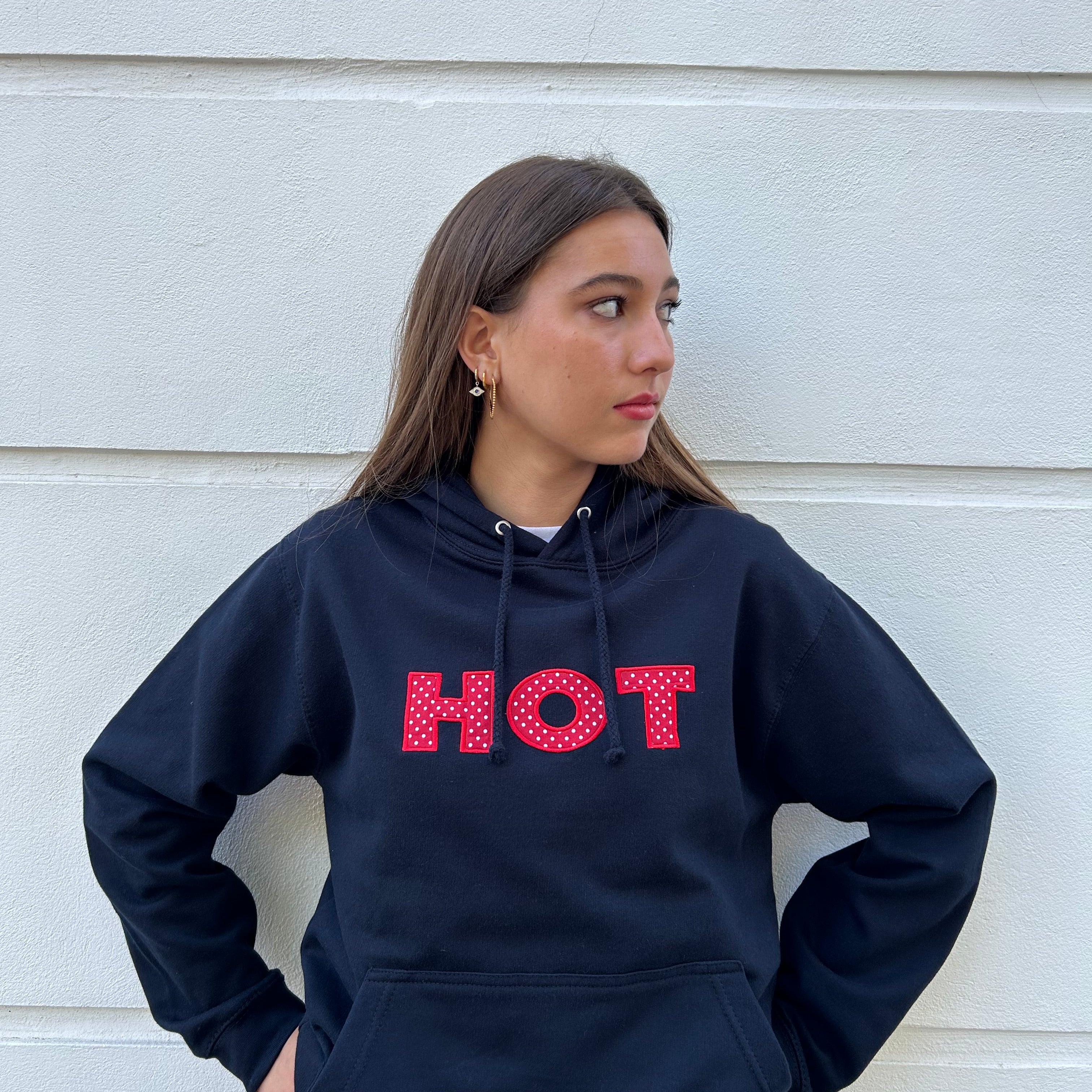 The HOT Hoodie - Navy and Polka Dots
