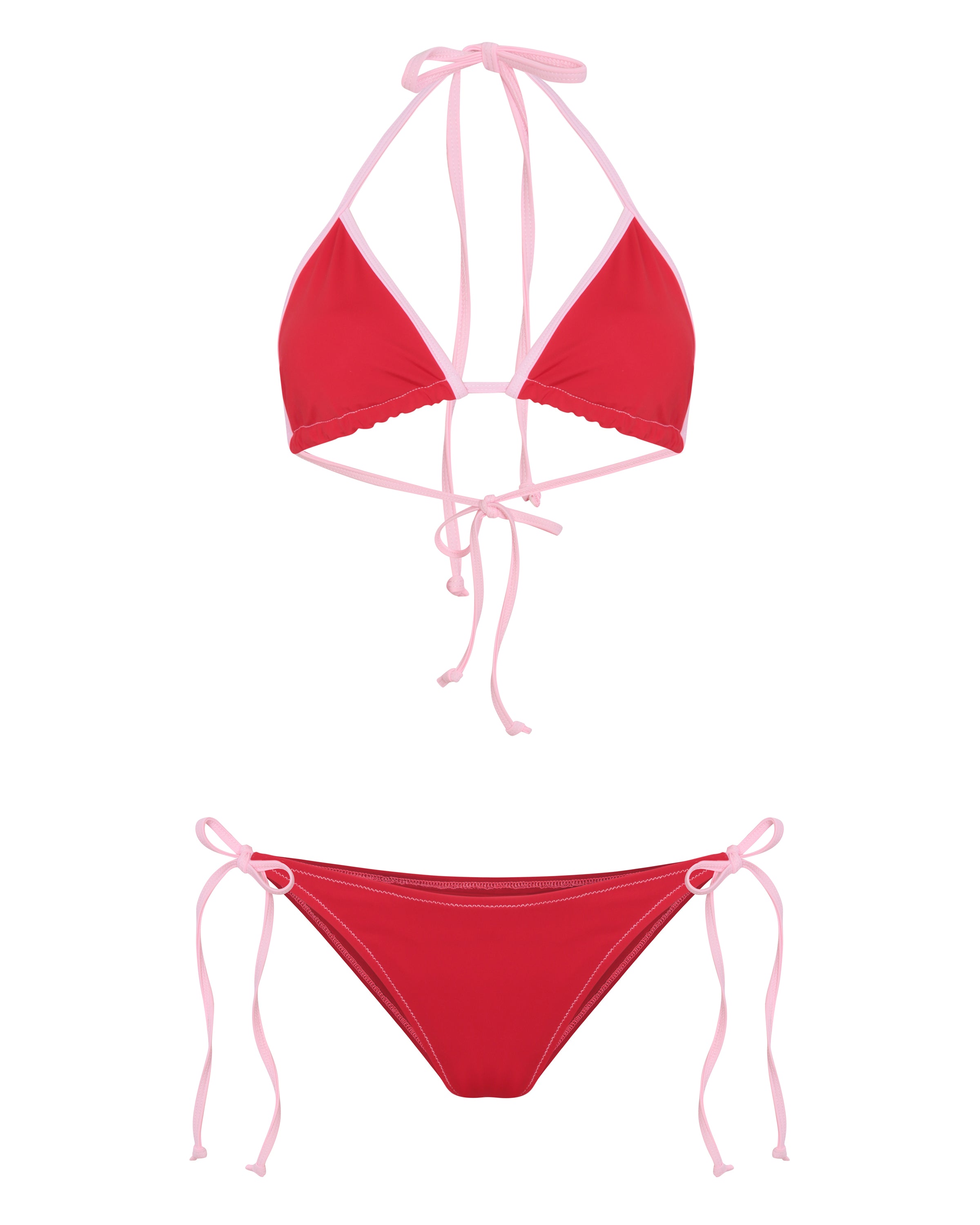 Tie Side Bikini Top - Red & Pink