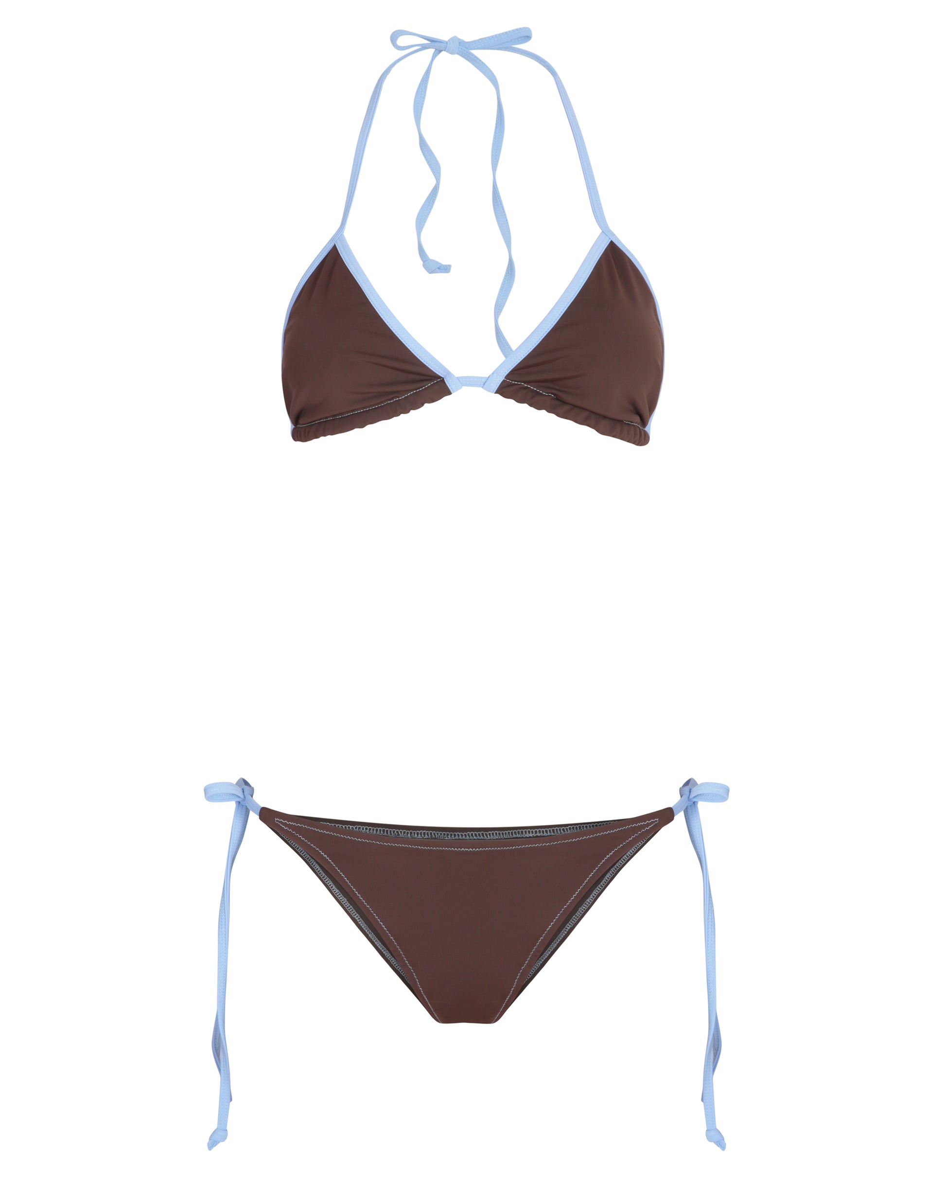 The Tiggy Bikini Top - Brown & Light Blue