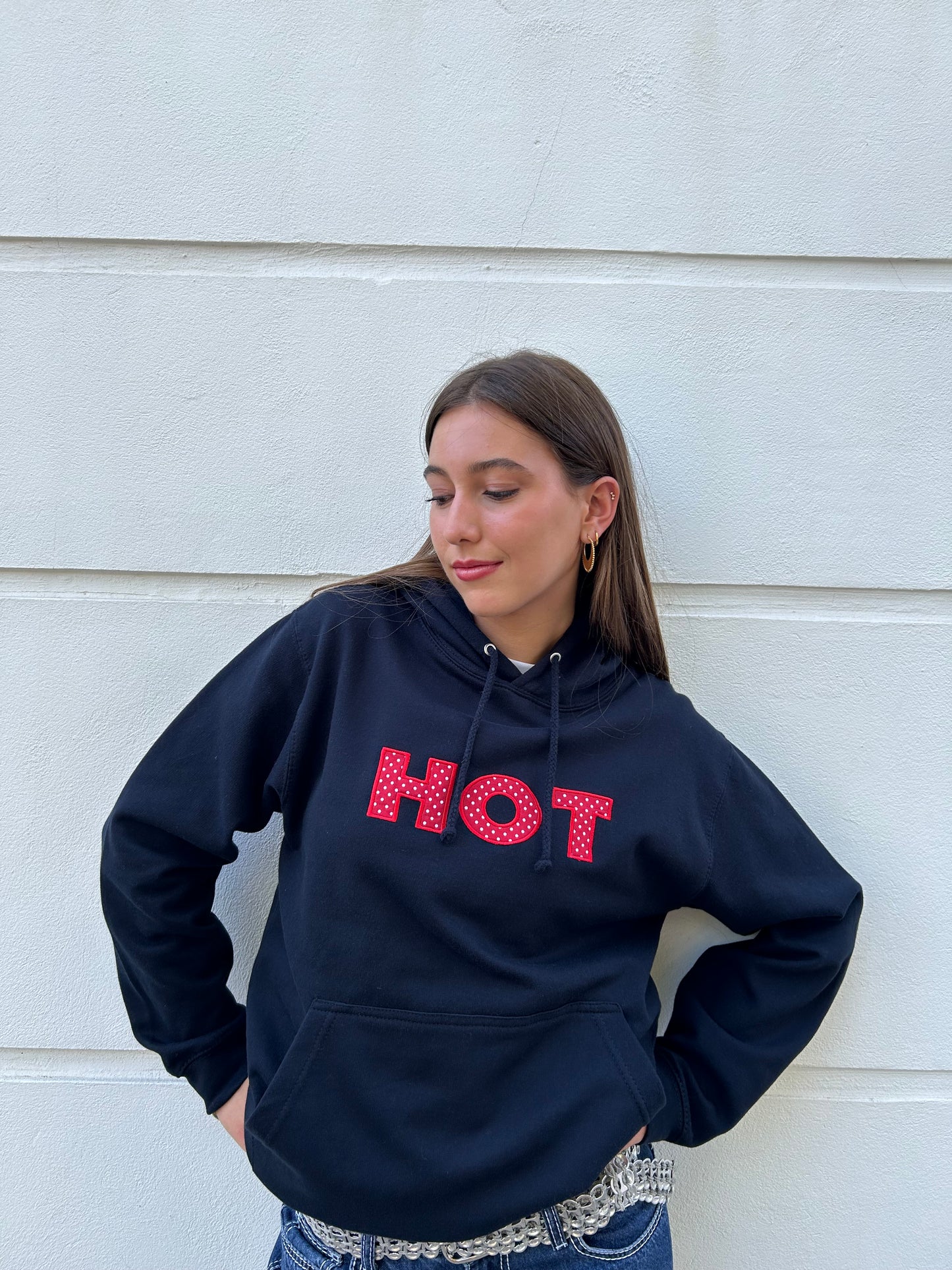 The HOT Hoodie - Navy and Polka Dots