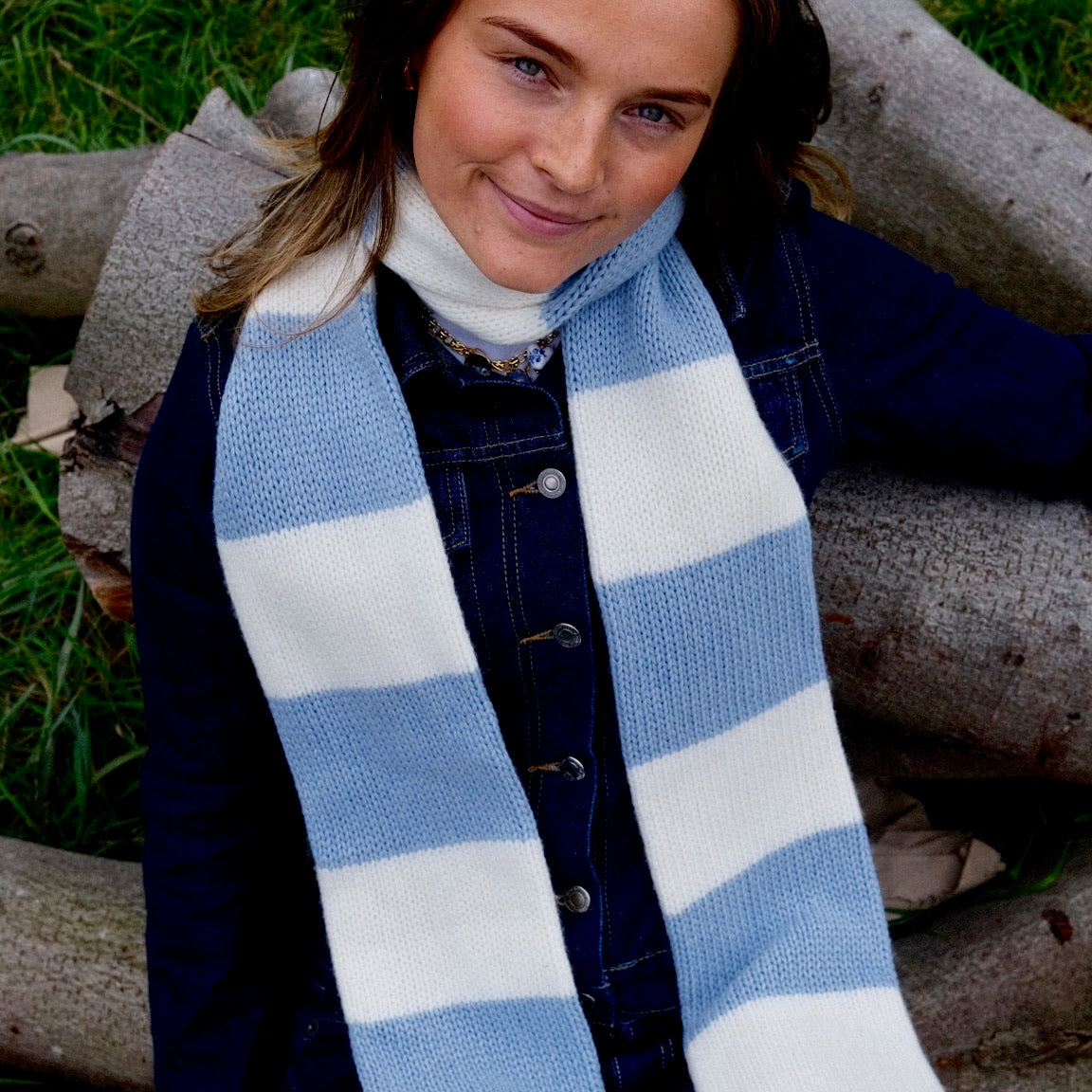 The YLH Scarf - Cream & Baby Blue