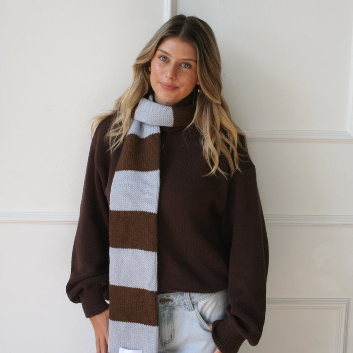 The YLH Scarf - Brown & Light Blue