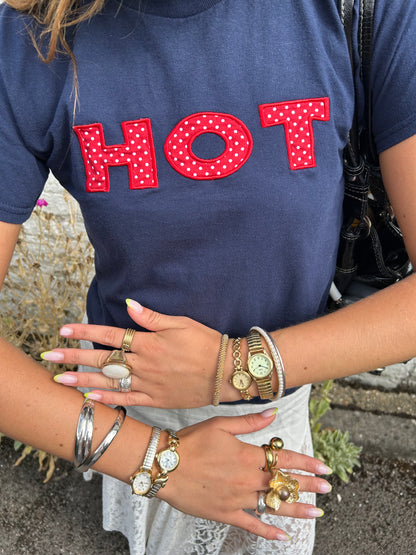 The HOT Baby Tee - Navy and Polka Dots