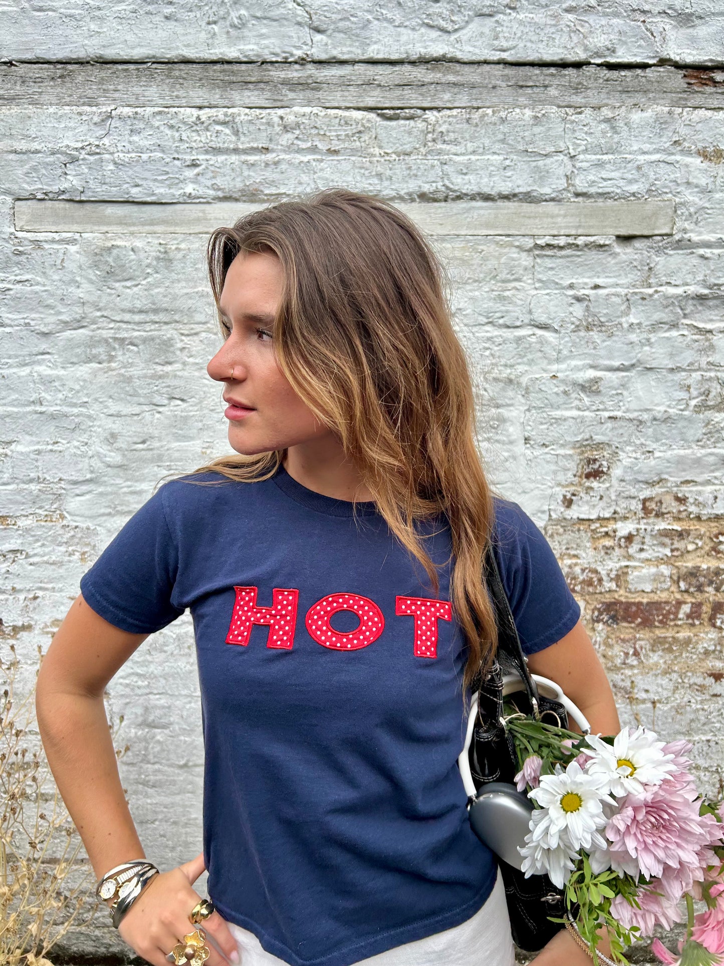 The HOT Baby Tee - Navy and Polka Dots