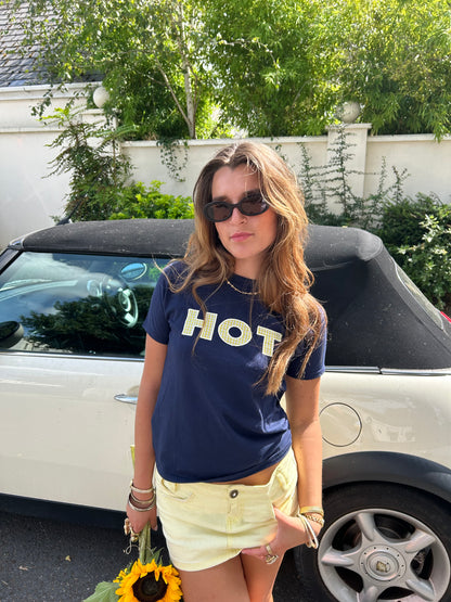 The HOT Baby Tee - Navy and Yellow Gingham