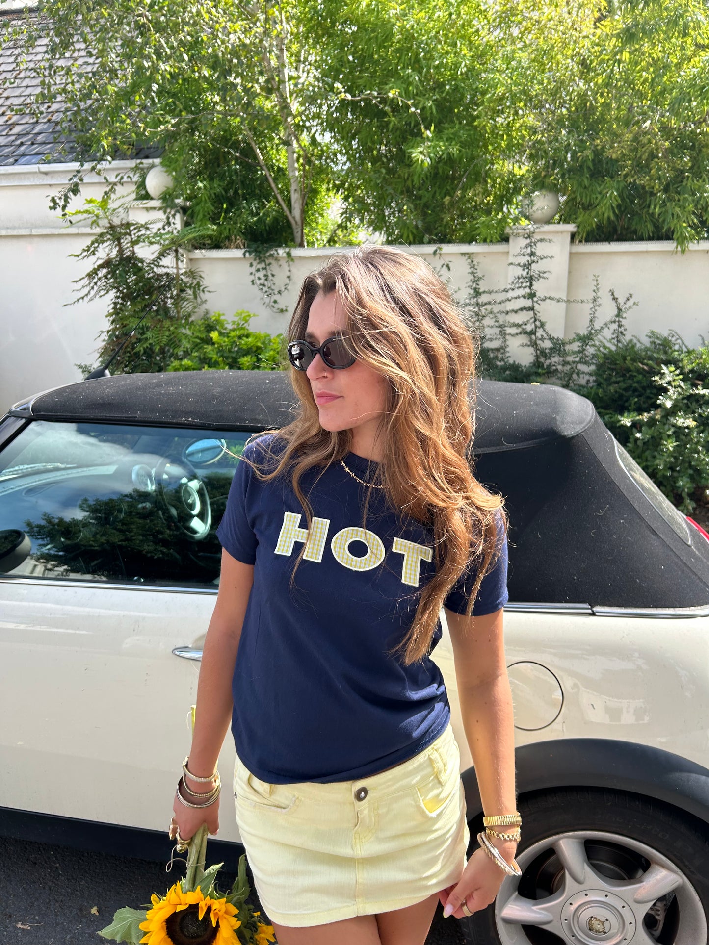 The HOT Baby Tee - Navy and Yellow Gingham