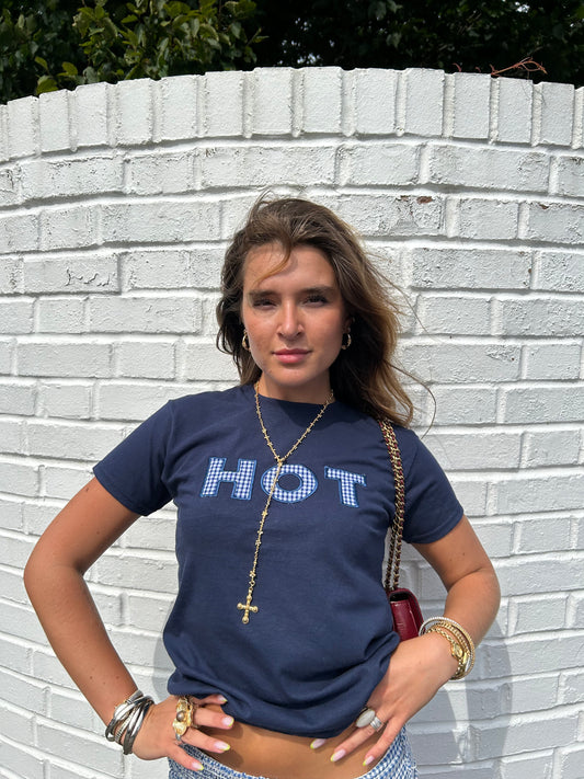 The HOT Baby Tee - Navy and Blue Gingham