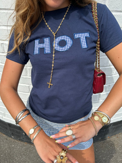 The HOT Baby Tee - Navy and Blue Gingham