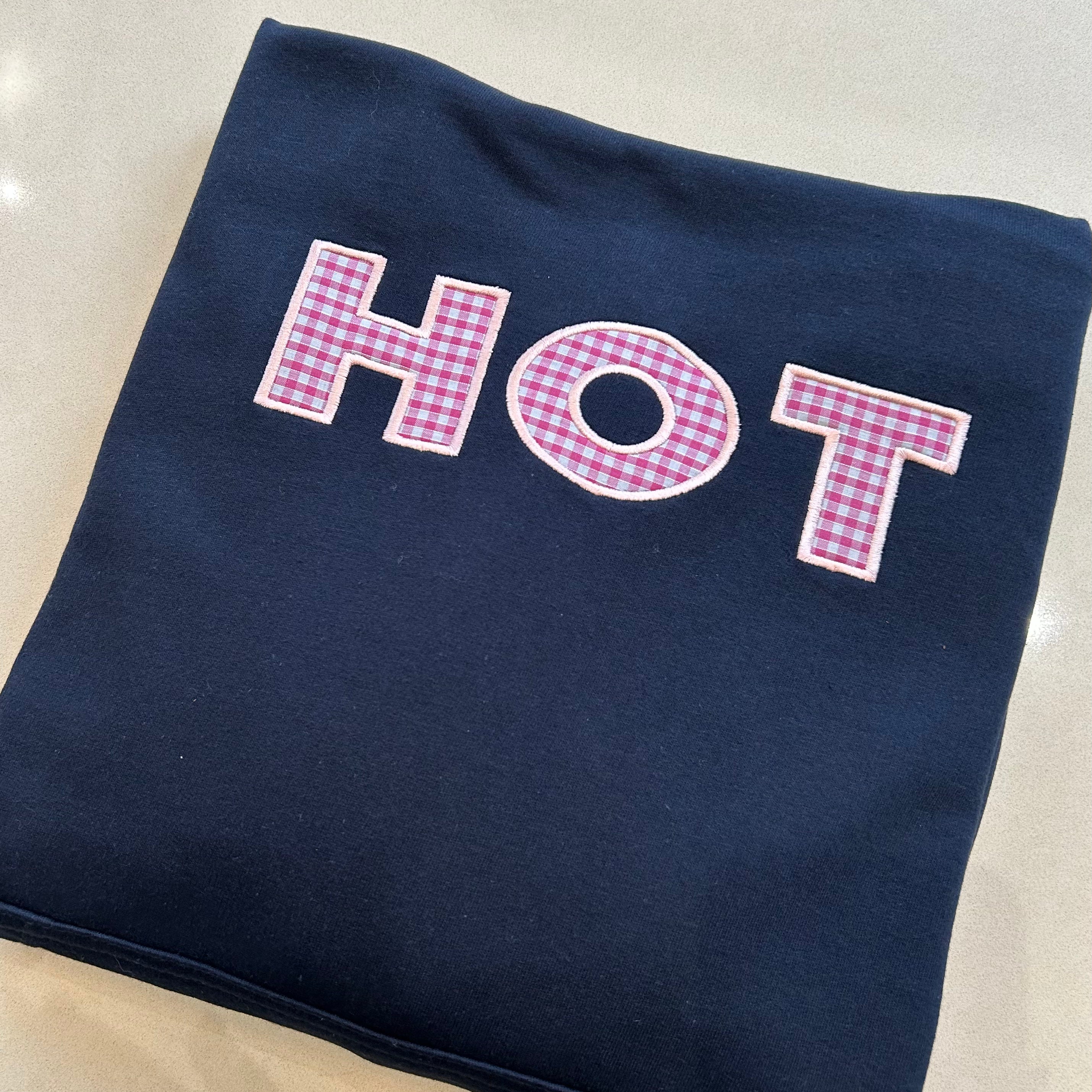 The HOT Hoodie - Navy and Pink Gingham