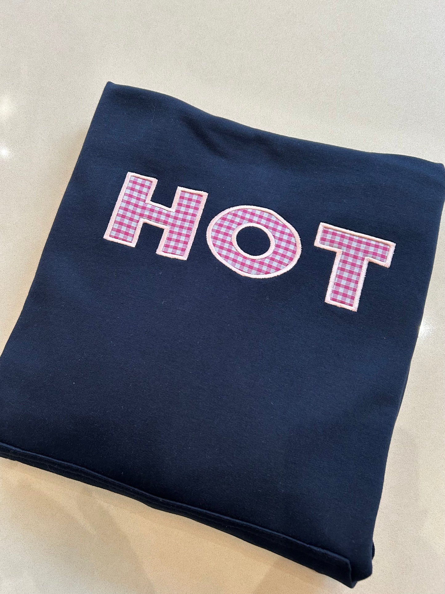 The HOT Hoodie - Navy and Pink Gingham