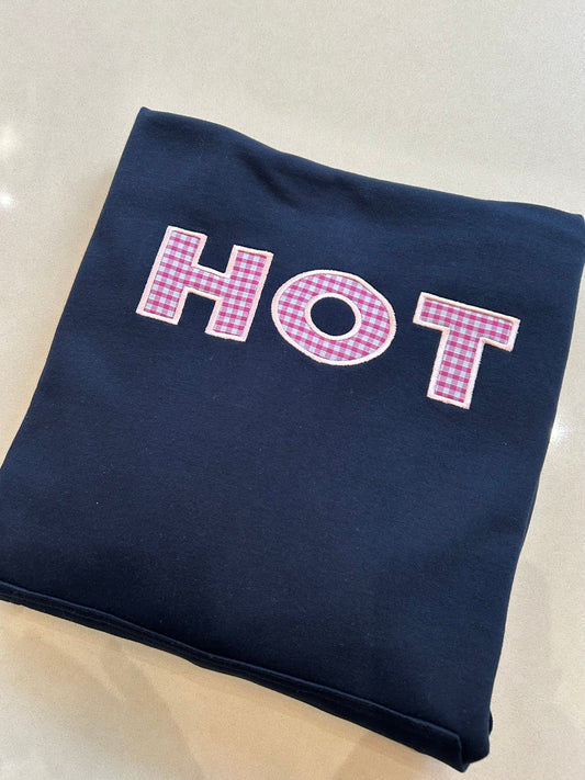 The HOT Hoodie - Navy and Pink Gingham