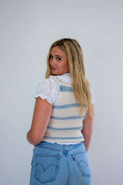 The Margot Top - Cream/Blue