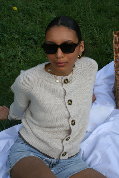 The Tess Cardigan - Oatmeal & Light Brown