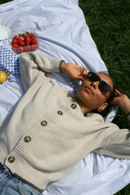 The Tess Cardigan - Oatmeal & Light Brown