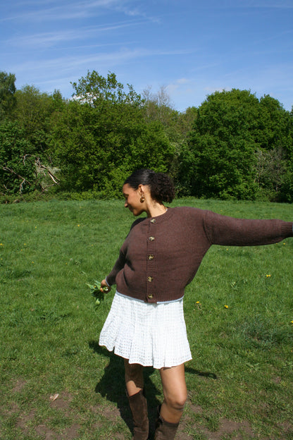 The Tess Cardigan - Chocolate & Pale Blue