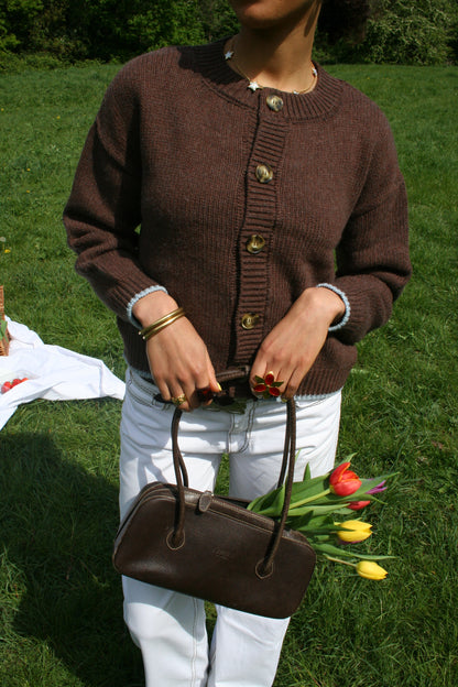 The Tess Cardigan - Chocolate & Pale Blue