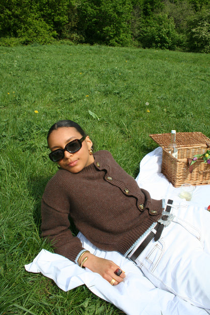 The Tess Cardigan - Chocolate & Pale Blue