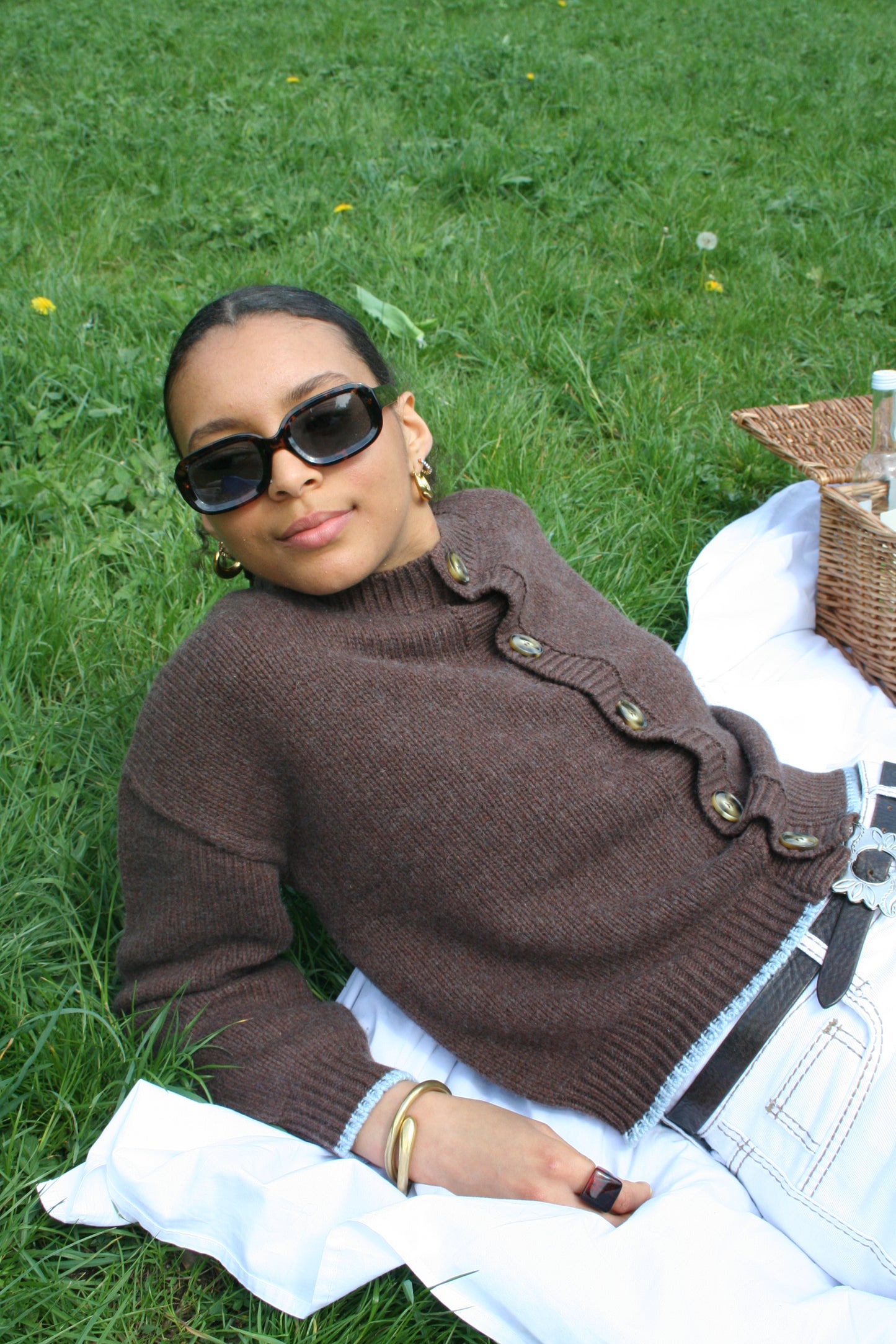 The Tess Cardigan - Chocolate & Pale Blue