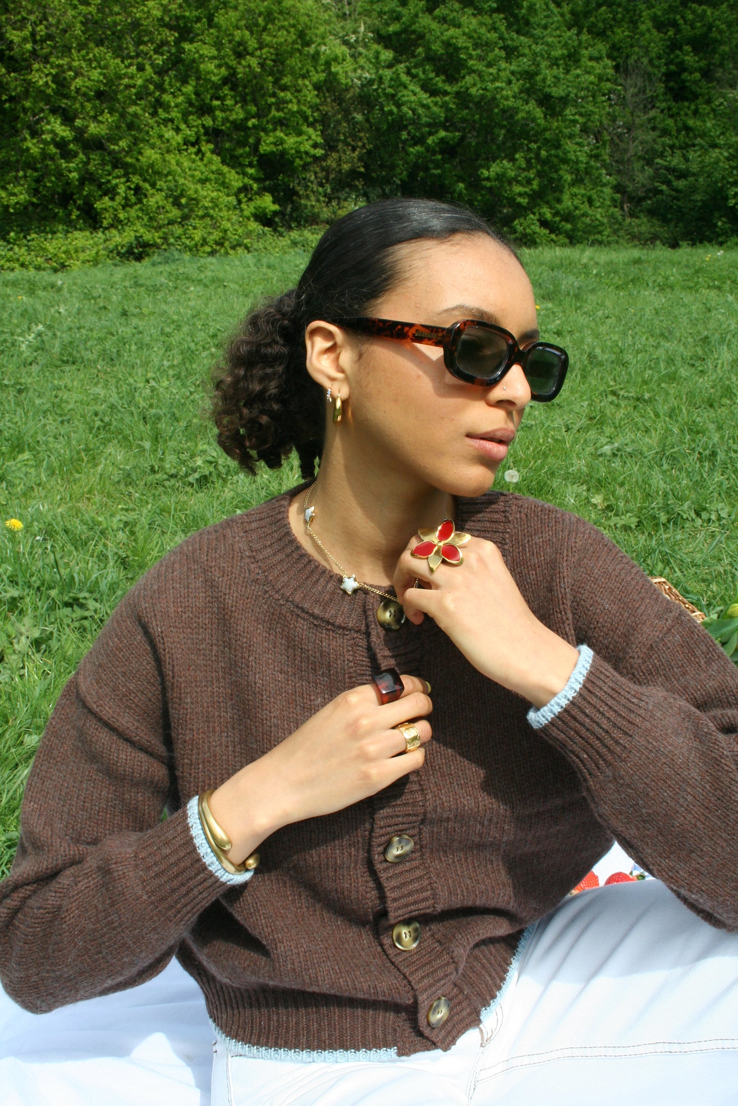 The Tess Cardigan - Chocolate & Pale Blue