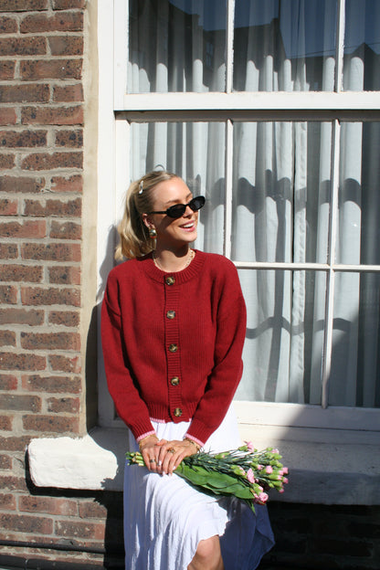 The Tess Cardigan - Cherry Red & Pale Pink