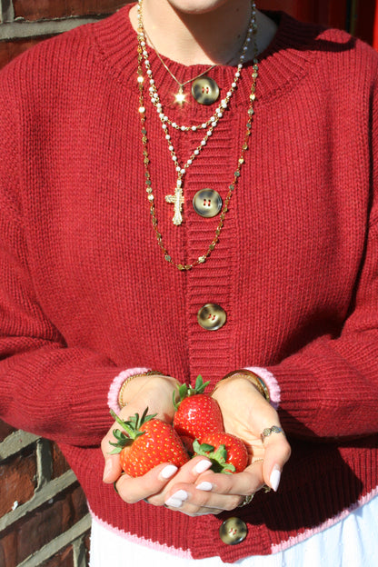 The Tess Cardigan - Cherry Red & Pale Pink