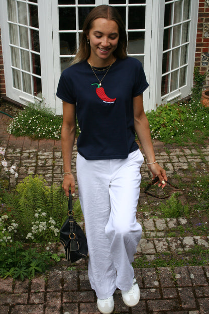 The SPICY Baby Tee - Navy and Polka Dot Chilli