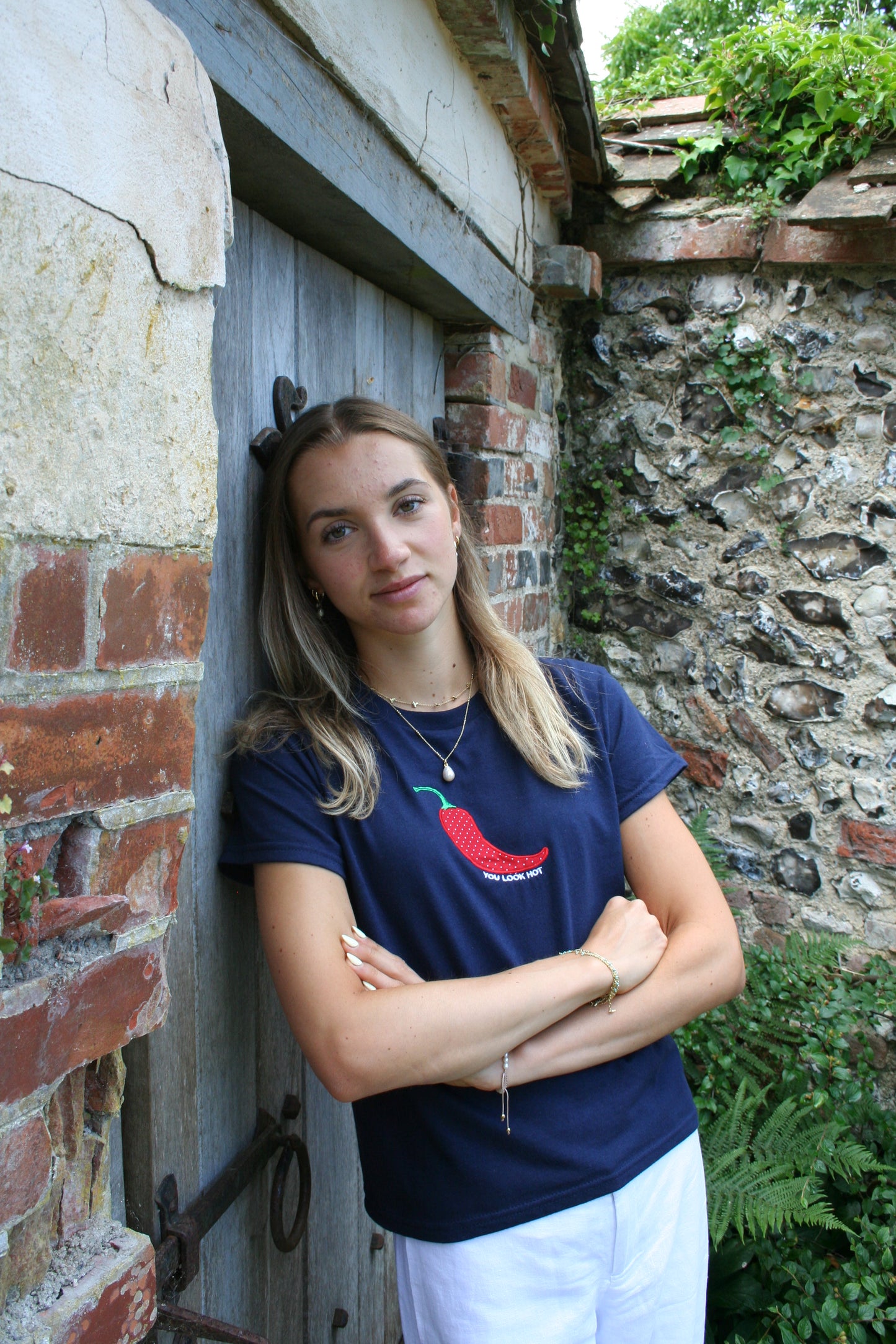 The SPICY Baby Tee - Navy and Polka Dot Chilli