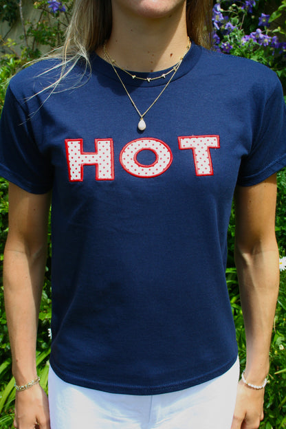 The HOT Baby Tee - Navy and Polka Dots
