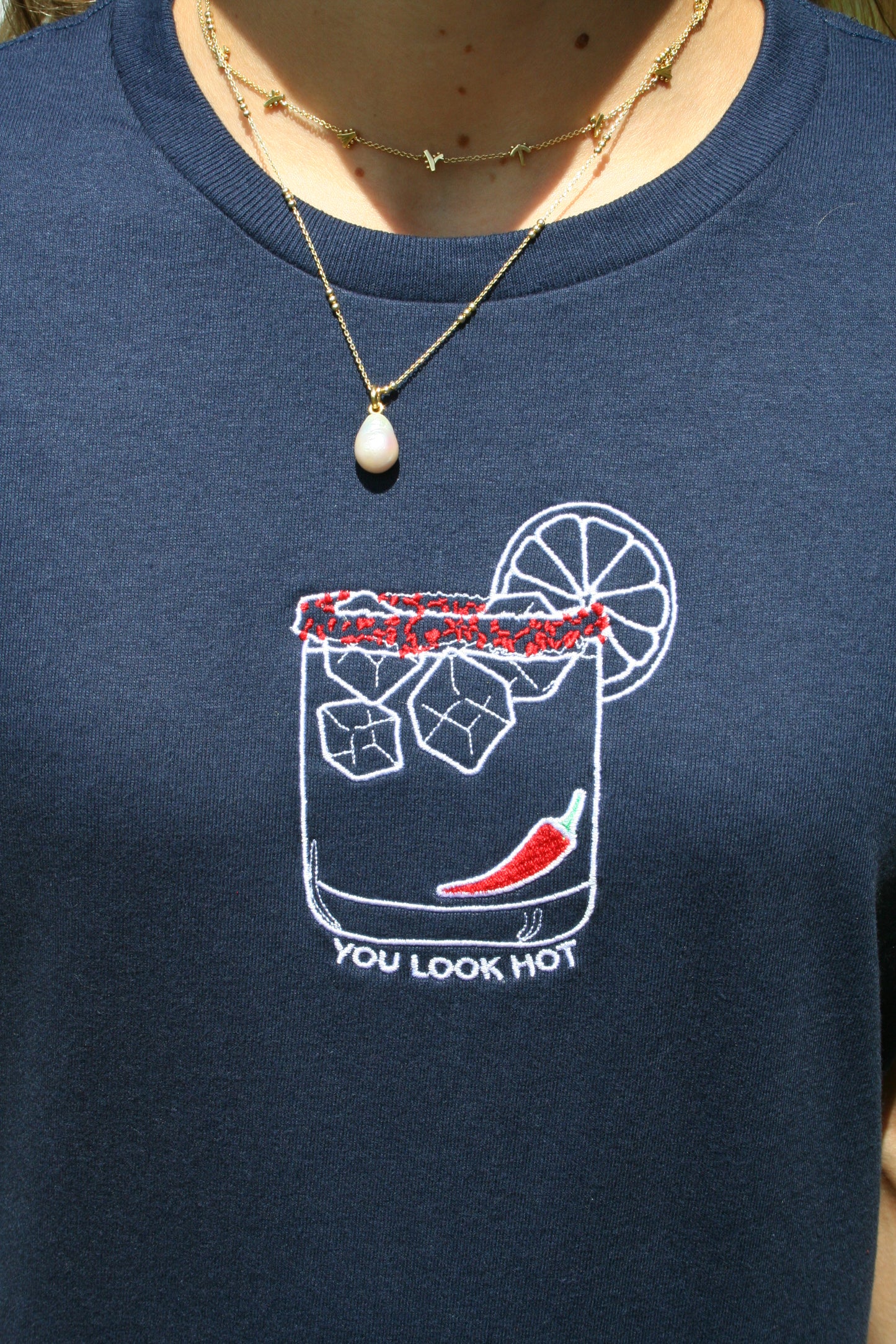 The SPICY Baby Tee - Navy and Spicy Marg