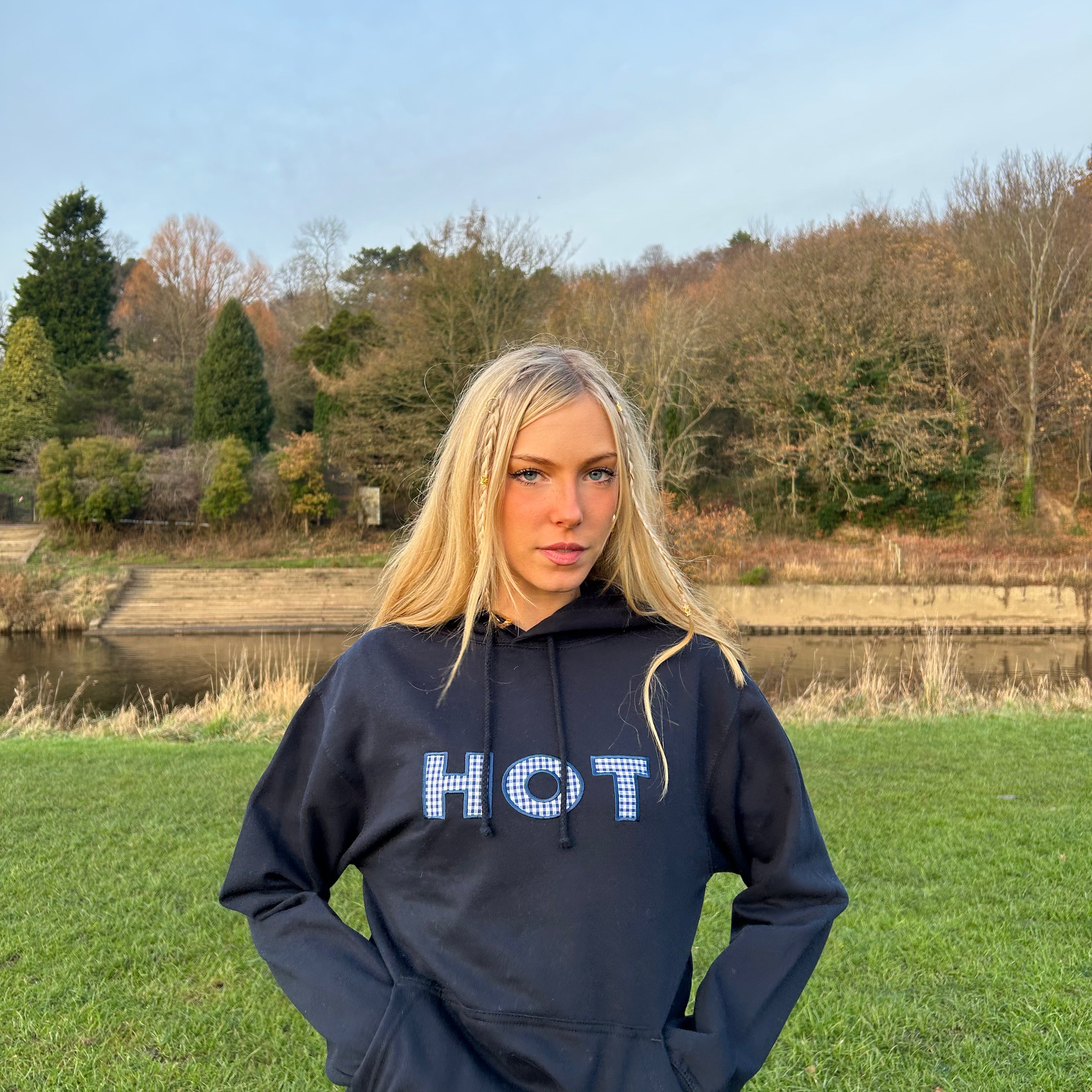 The HOT Hoodie - Navy and Gingham