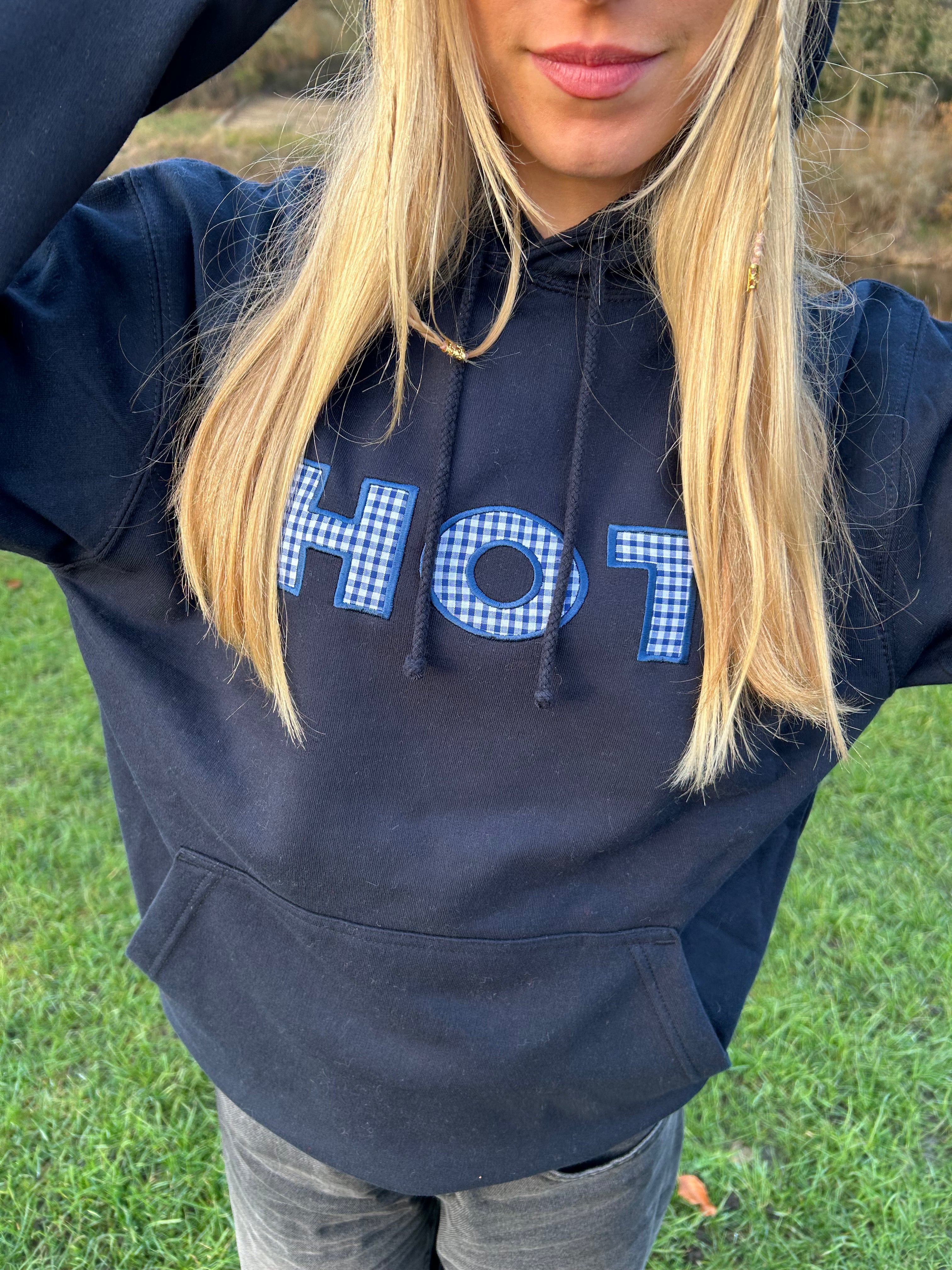 The HOT Hoodie - Navy and Gingham