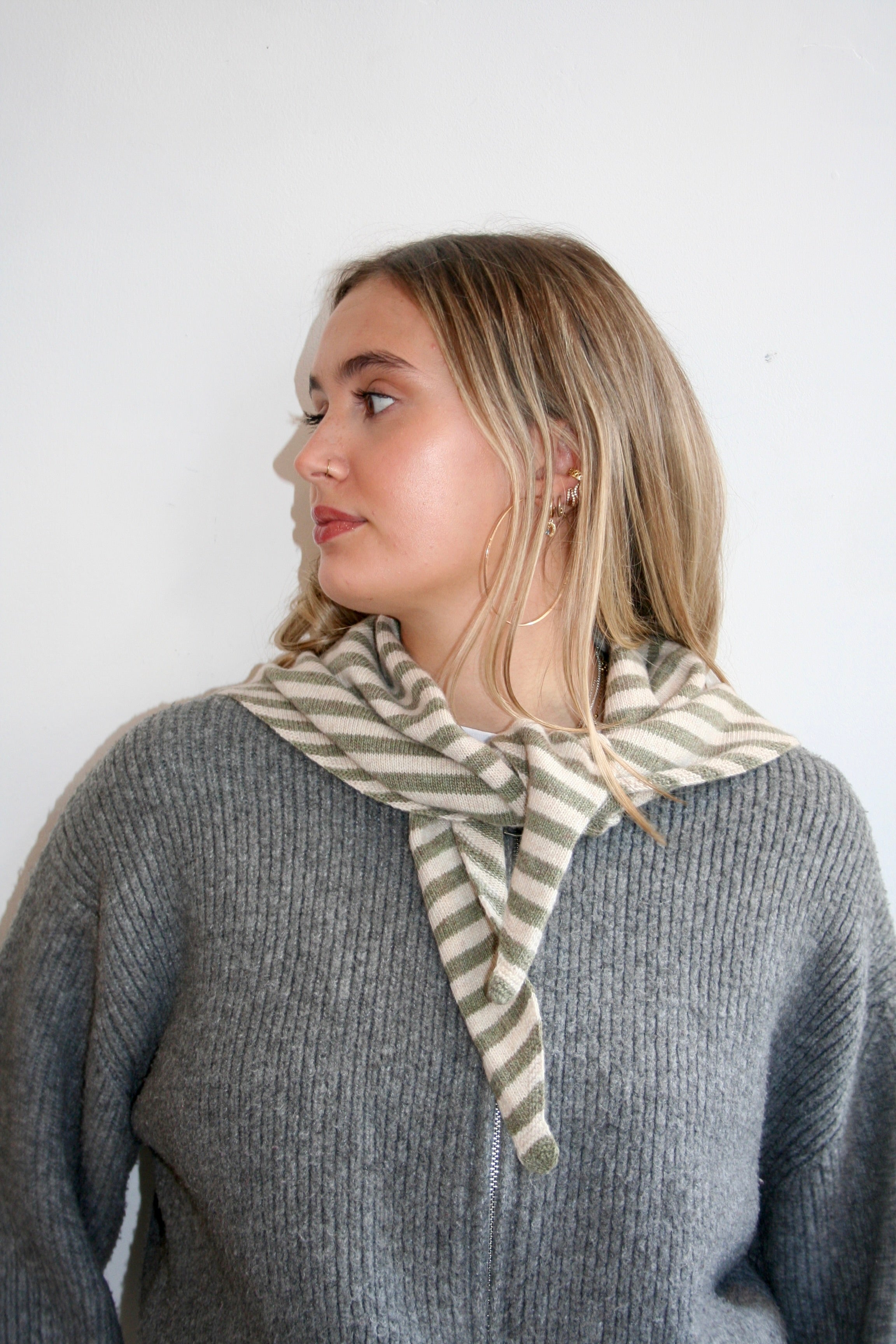 The Lily Triangle Scarf - Green & Beige