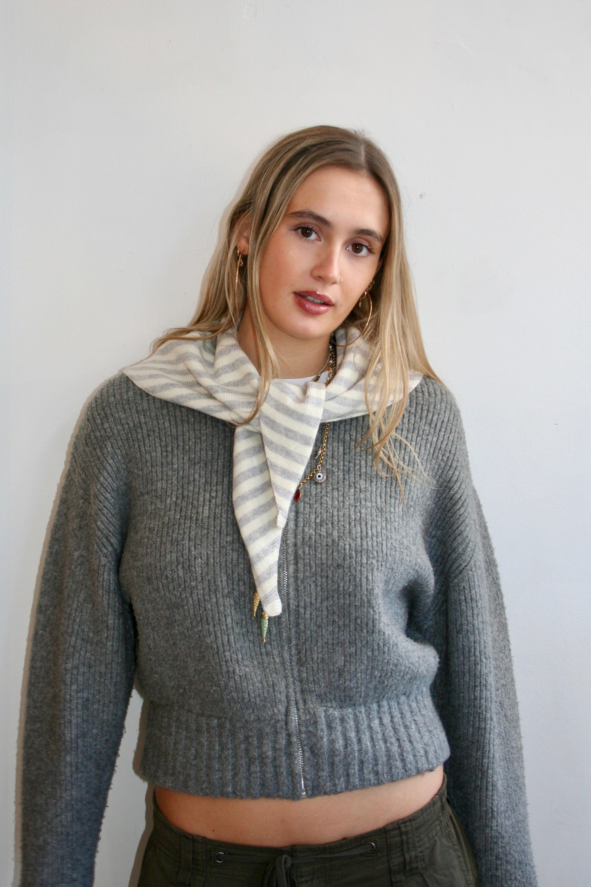 The Lily Triangle Scarf - Cream & Grey
