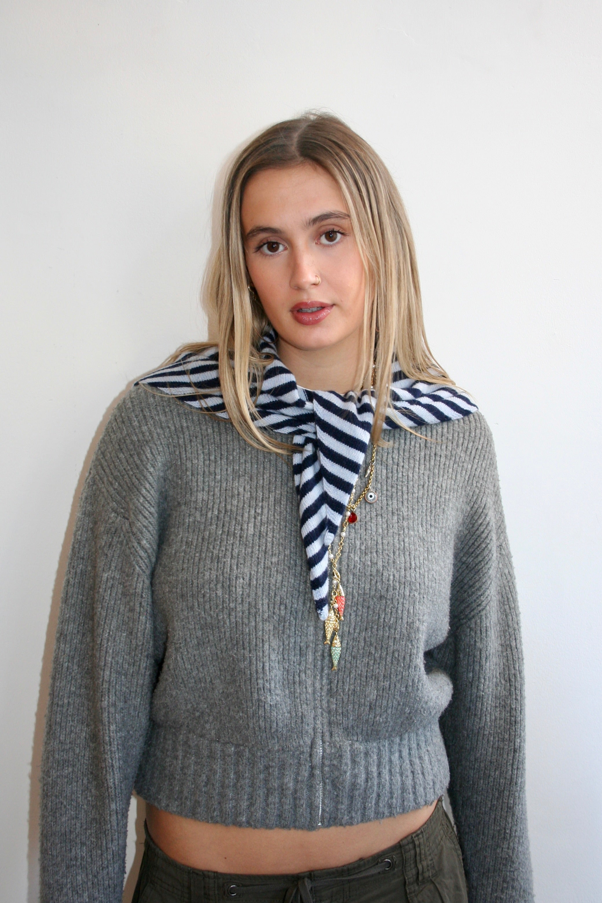 The Lily Triangle Scarf - Light Blue & Navy