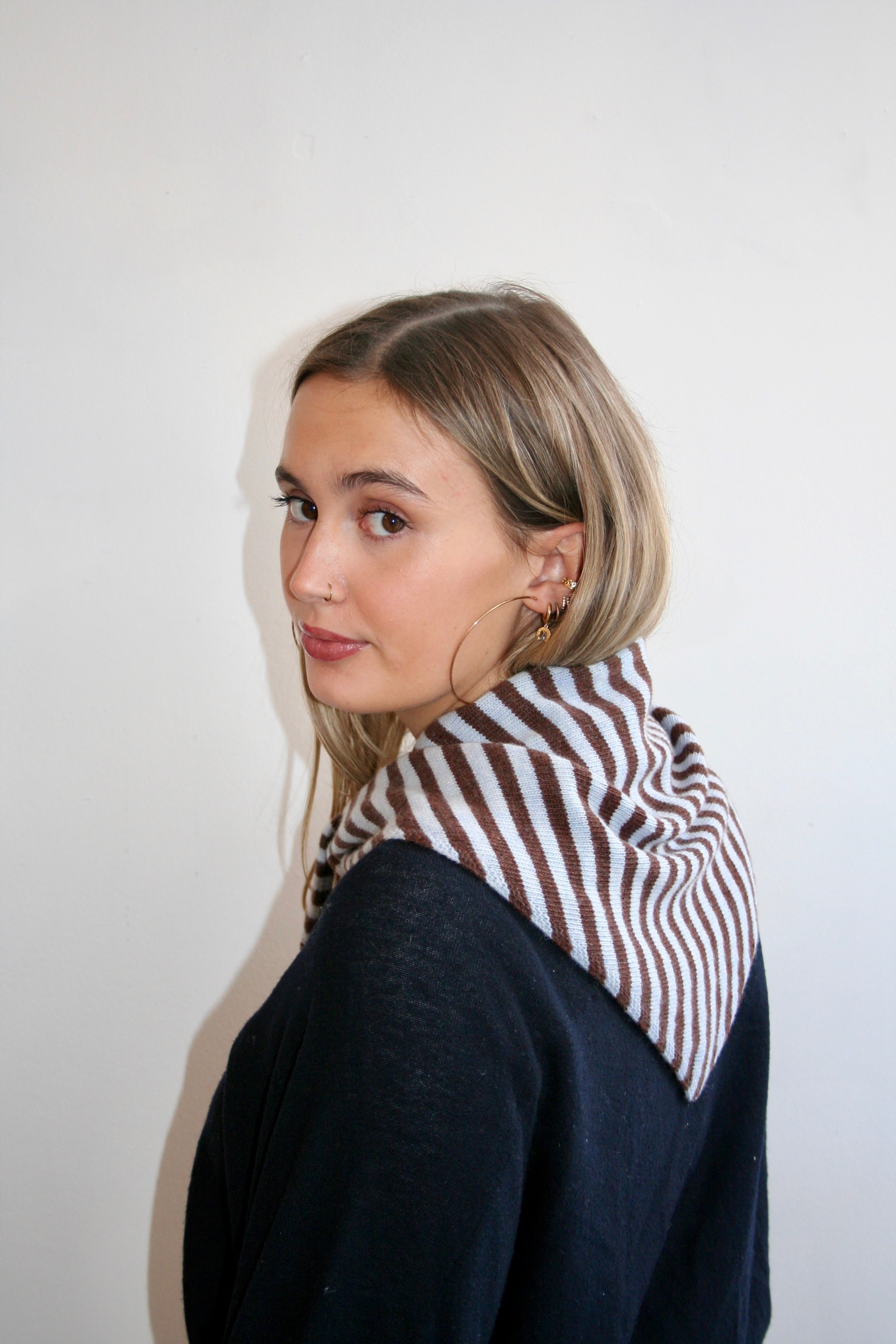 The Lily Triangle Scarf - Brown & Light Blue