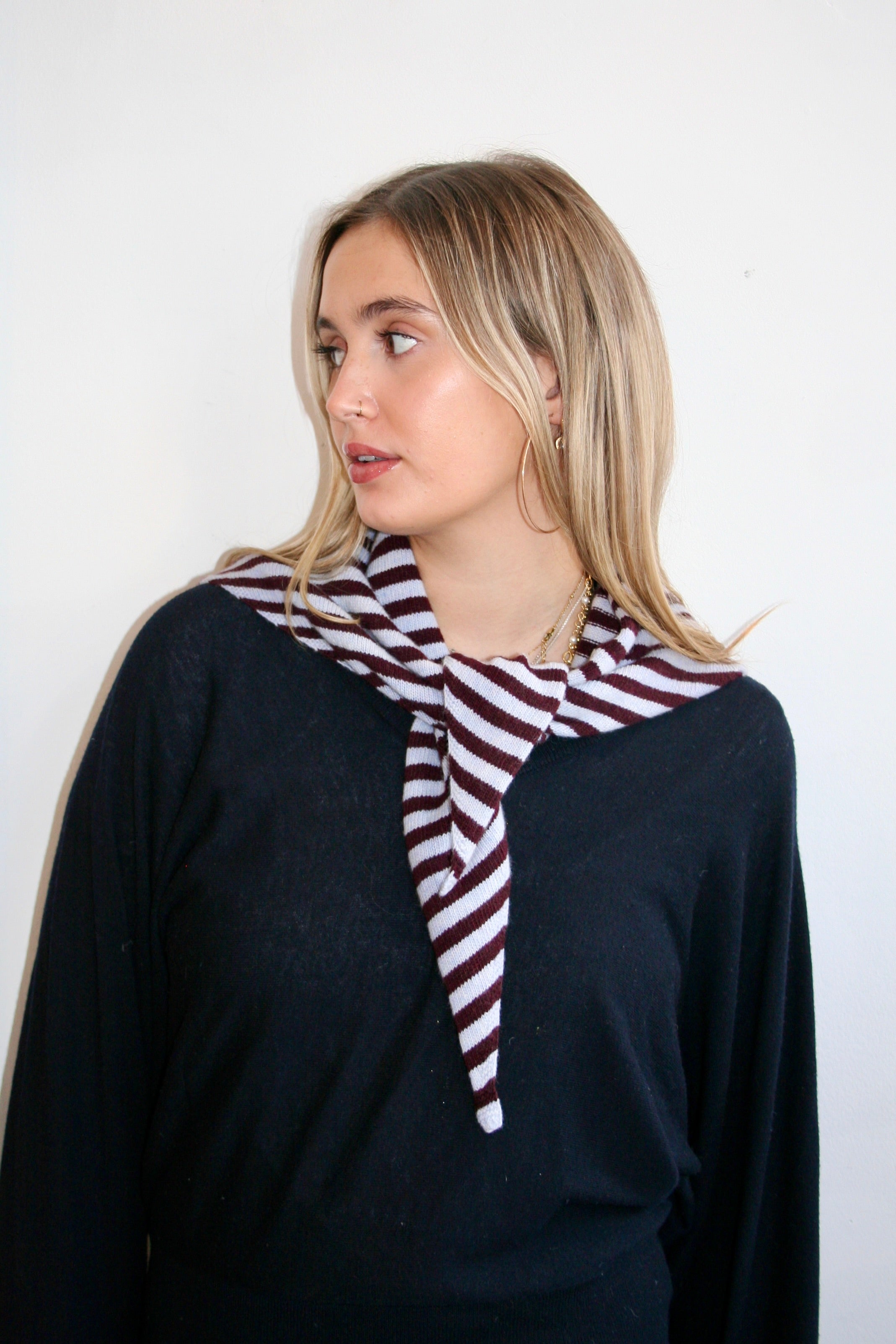 The Lily Triangle Scarf - Light Blue & Dark Red