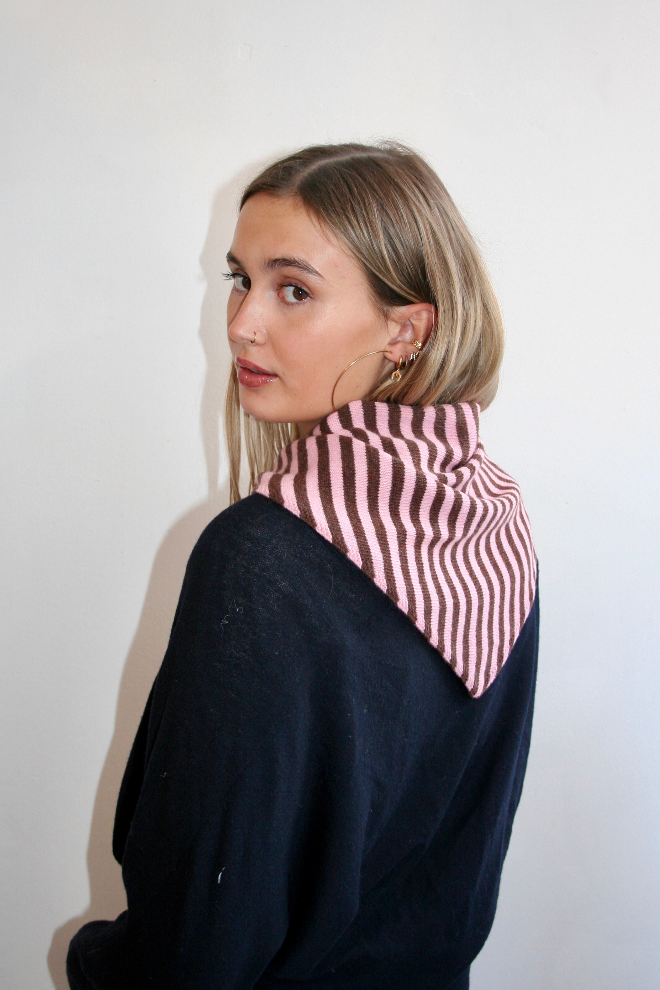The Lily Triangle Scarf - Light Pink & Brown