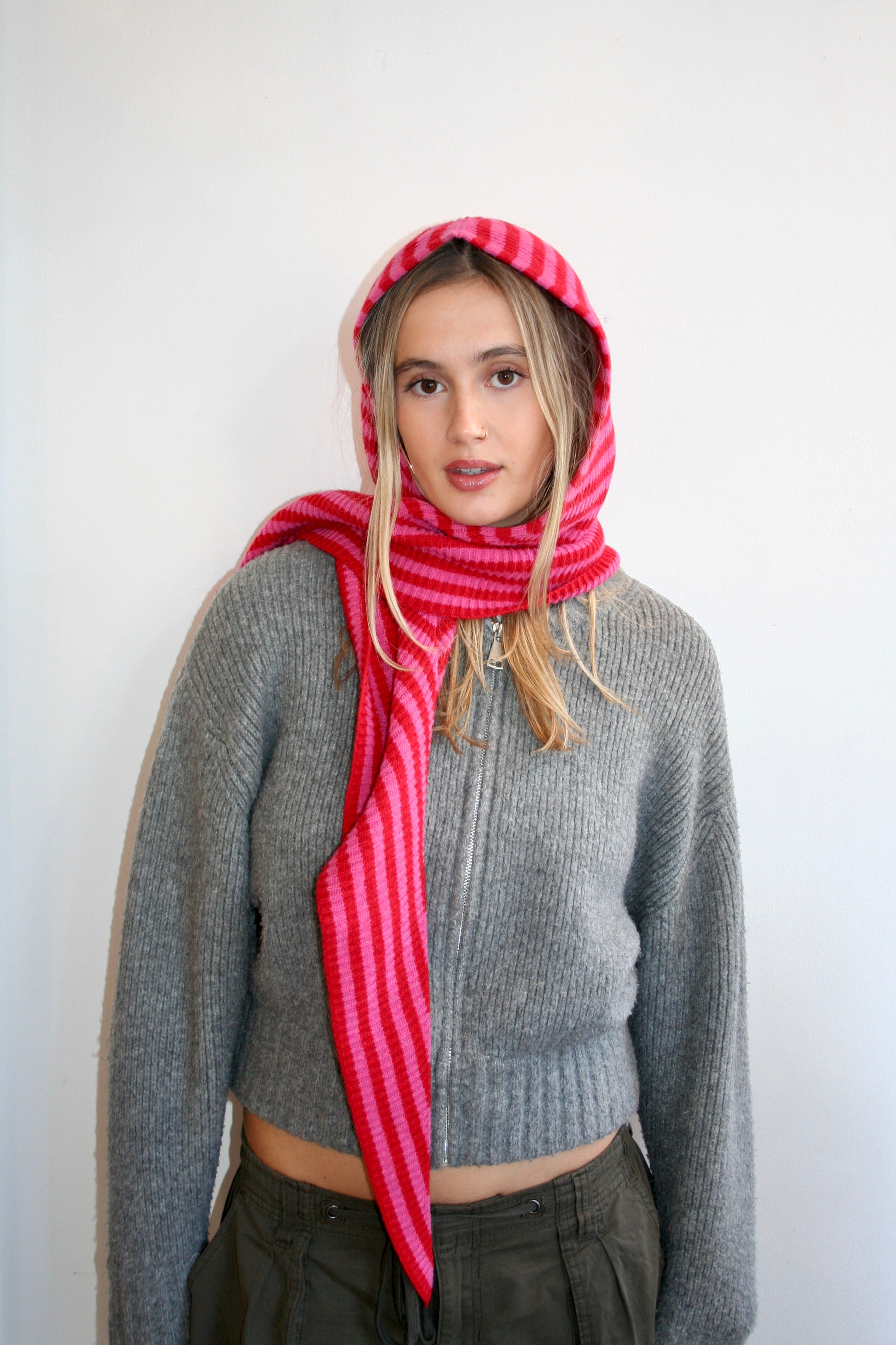 The Francesca Hooded Scarf - Red & Pink
