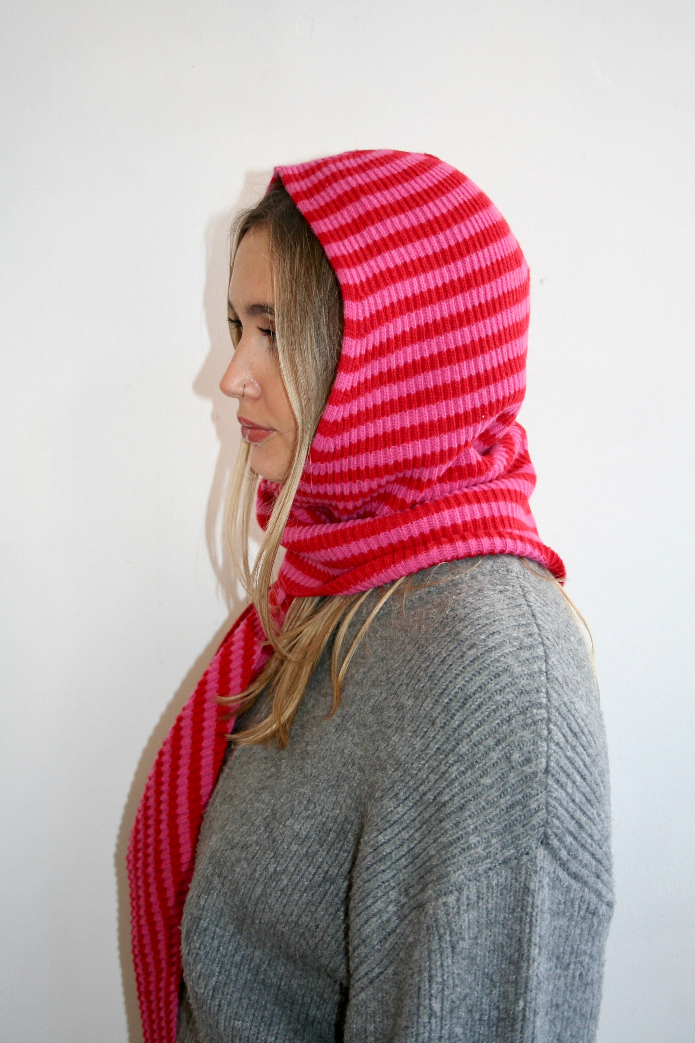 The Francesca Hooded Scarf - Red & Pink