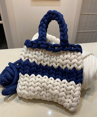 The Chunky Tote - White/Navy