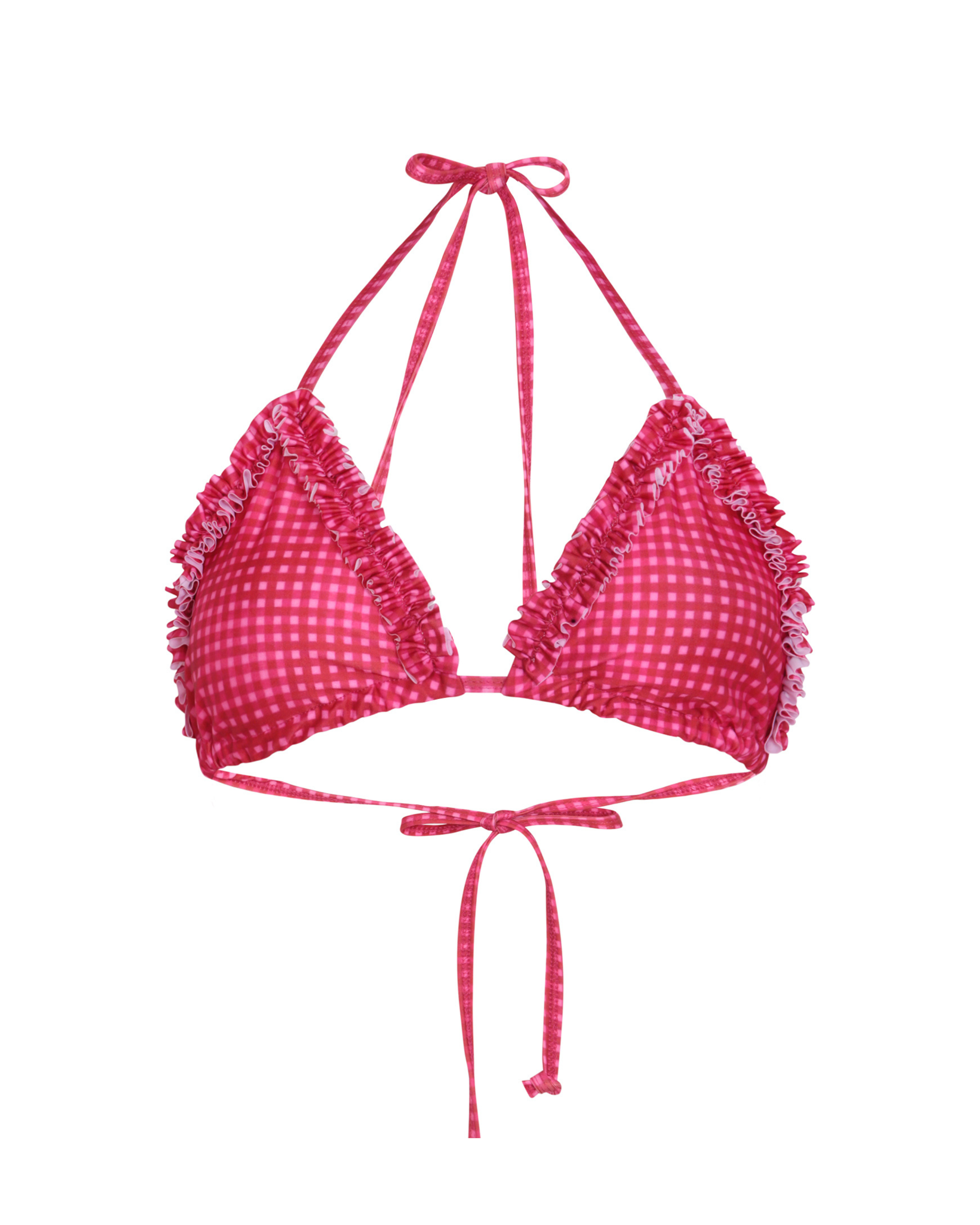 Flounce & Frill Bikini Top - Pink Gingham